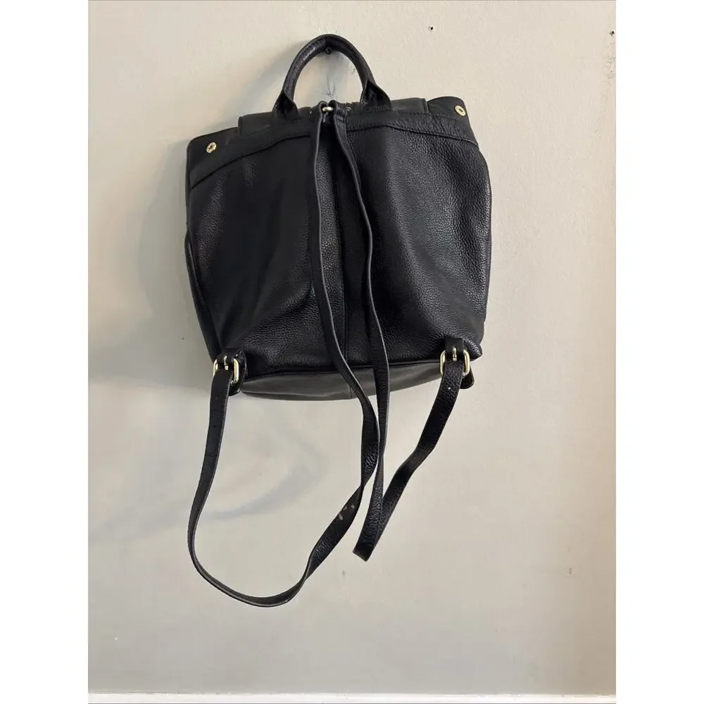 Tommy Hilfiger Leather Black Backpack Gold Hardware Classic Inner Pockets Tassle